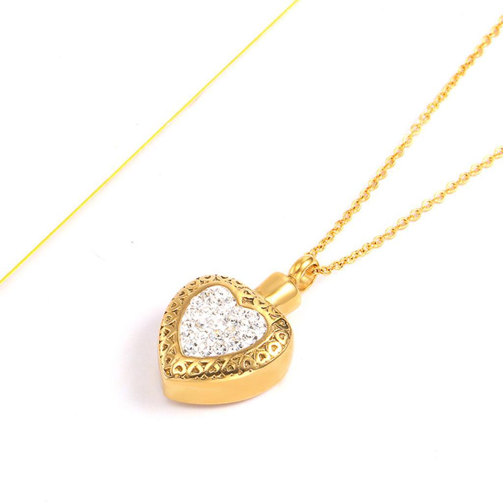 Rhinestone Love Heart Cremation Keepsake Urn Pendant Stainless Steel