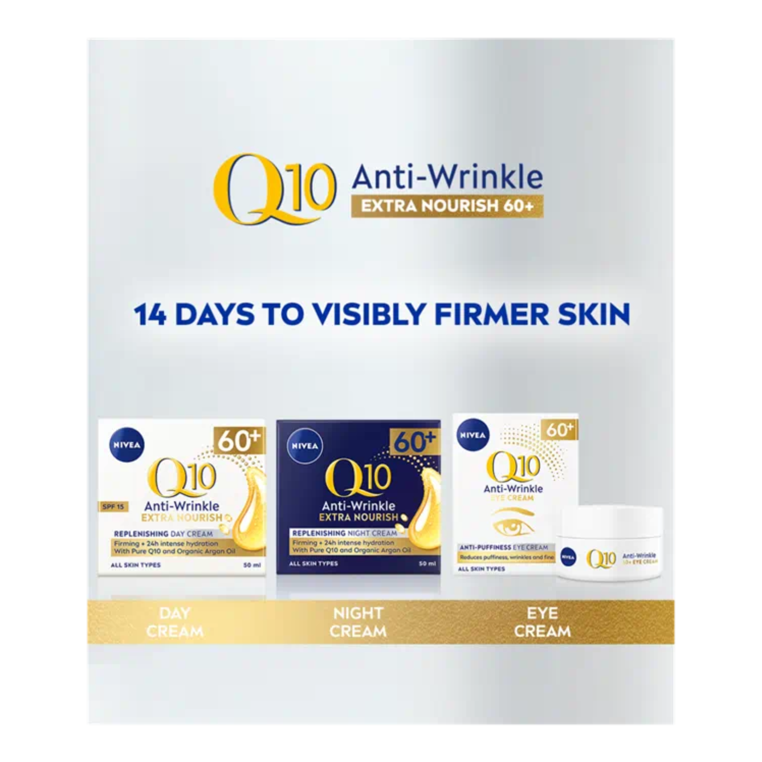 Kem dưỡng chống lão hoá mạnh Nivea Q10 Power Anti Wrinkle + Replenishing Cream 60+ 50ml