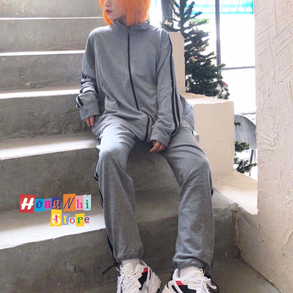 Set Bộ Thể Thao Oversize Ulzzang Unisex Áo Khoác Tay Dài Quần Jogger Dài Màu Xám Cao Cấp - MM