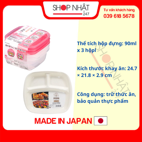 Combo Bộ 3 hộp nhựa đựng đồ ăn dặm cho bé 90ml + Khay ăn chia 3 ngăn cho bé nội địa Nhật Bản