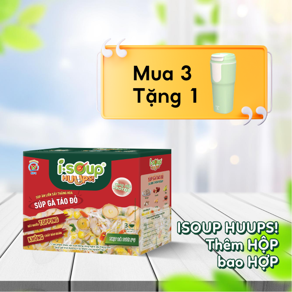 Súp Gà Táo Đỏ Ăn Liền ISOUP HUUPS Ngon,Dinh Dưỡng,Tiện Lợi (Hộp X 3 Viên)- Súp Ăn Liền Sấy Thăng Hoa