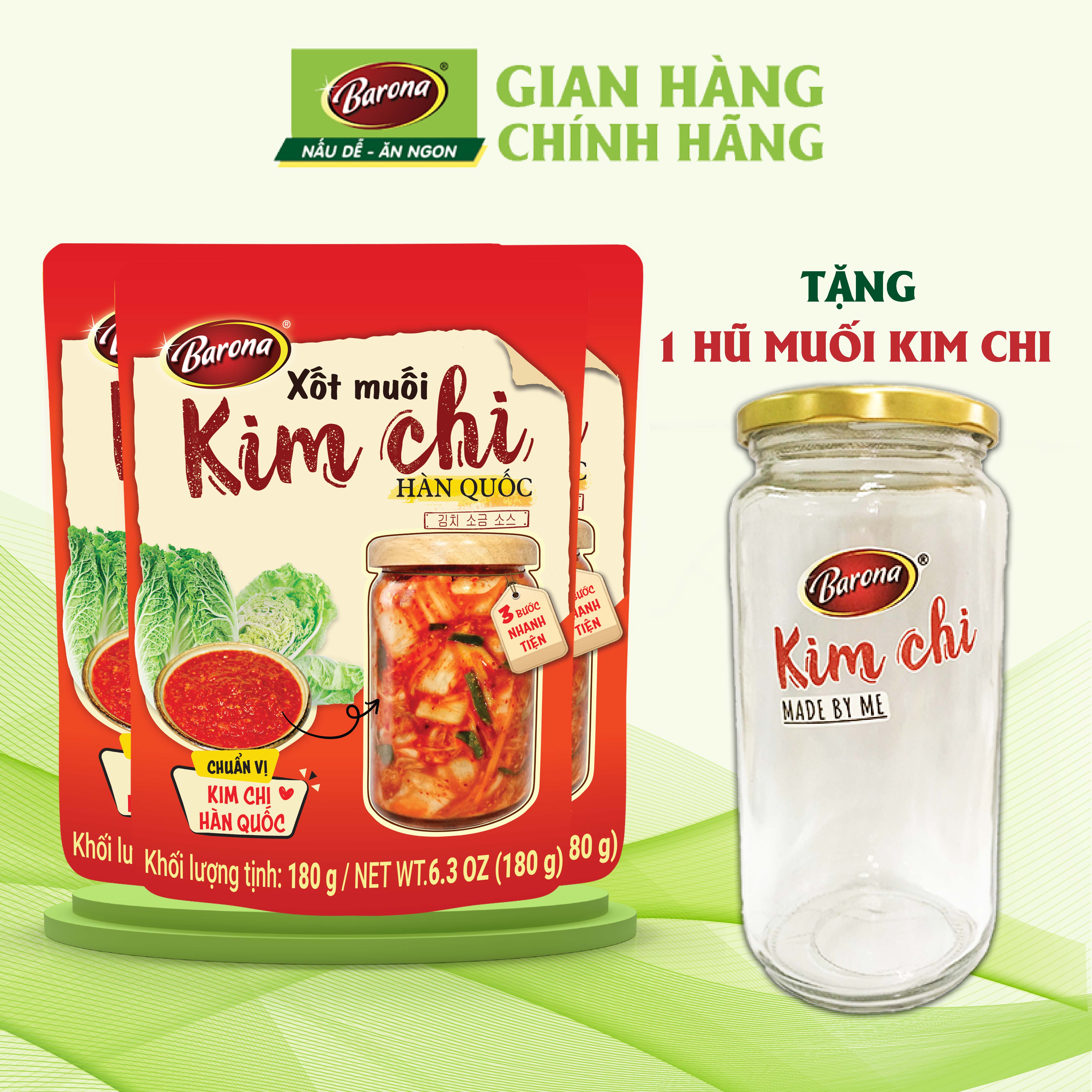 Xốt Muối Kim Chi Hàn Quốc Barona 180G, Combo 3 Gói Tặng 1 Hũ Thủy Tinh Cao Cấp 1 Lít