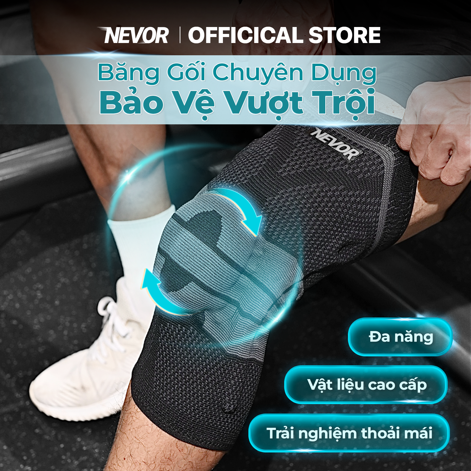 Bó gối thể thao Nevor BDG09 giảm đau, phòng tránh chấn thương dây chằng sử dụng cho gym, bóng đá, bóng rổ, chạy bộ...