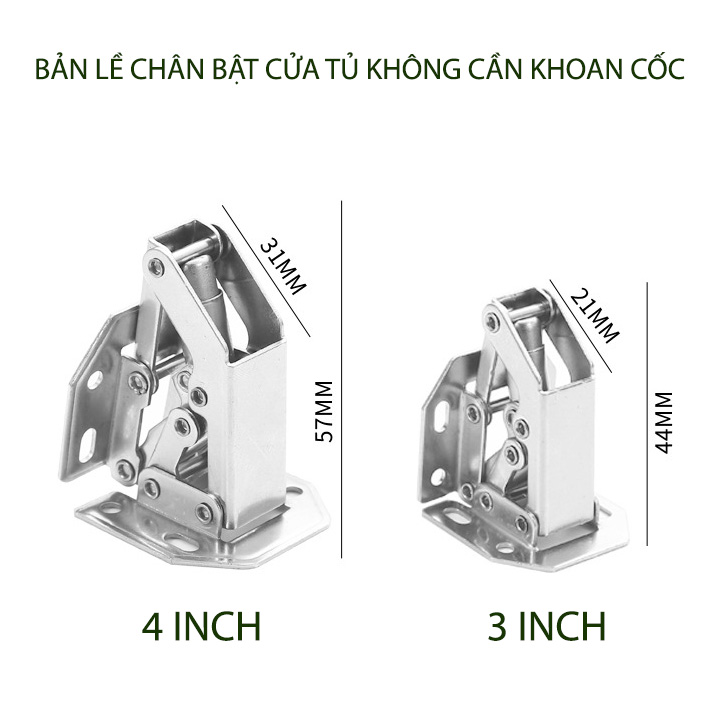 Bộ 02 Bản lề cửa tủ thể hệ mới không cần khoan cốc, loại 3-4 inch tùy chọn