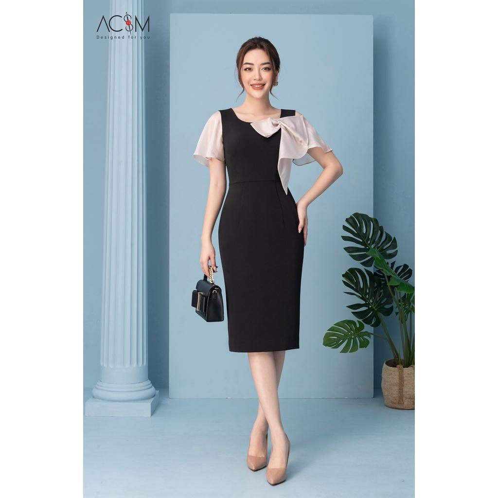 Hình ảnh Đầm ôm nơ cổ - nữ - AC&M chất tuytsi - màu đen