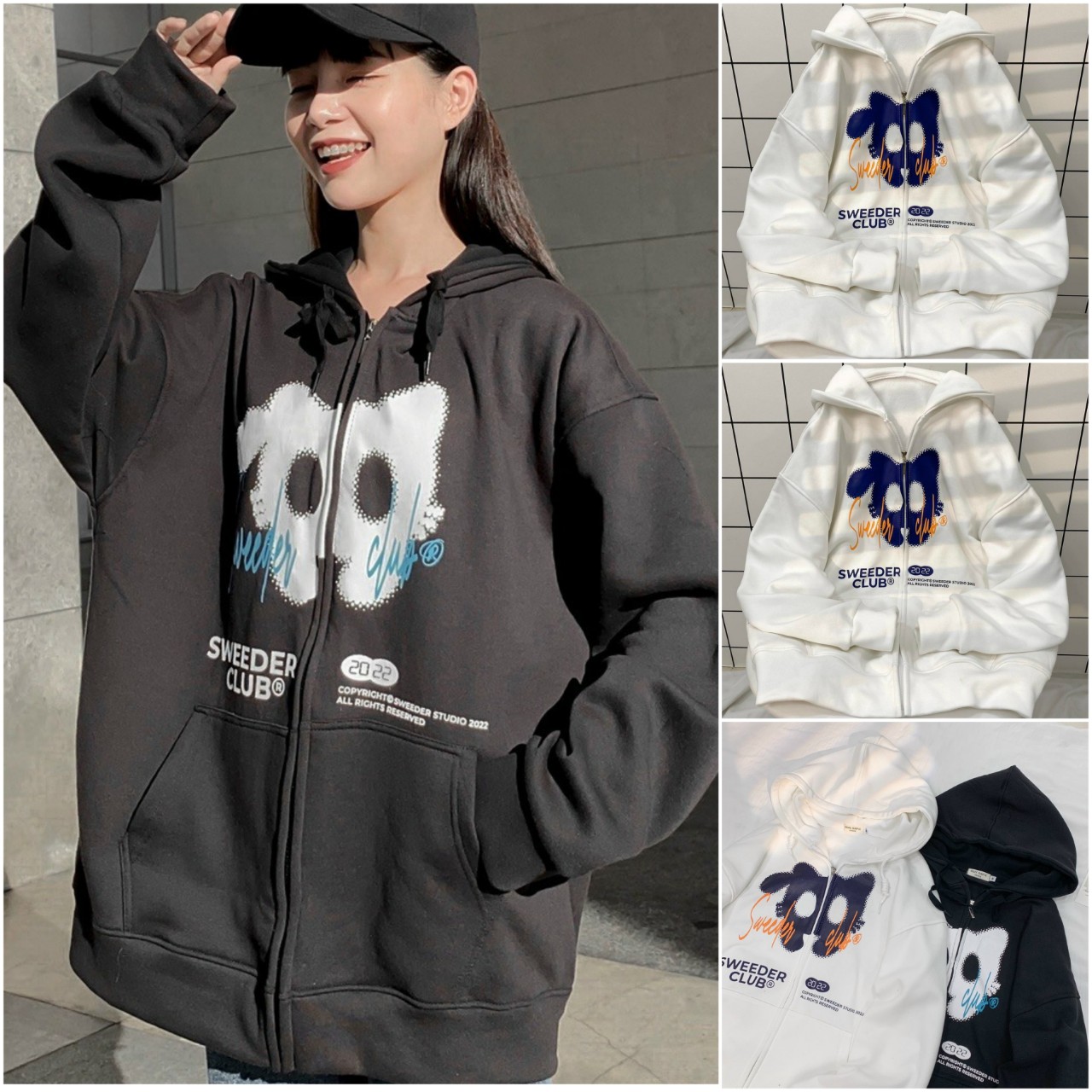 Áo Khoác hoodie Thun Nỉ Chữ SWEEDER CLUB Có Nón Mũ 2 Lớp , Khóa Kéo Zip - Nam Nữ Mặc Thu Đông - chống Nắng