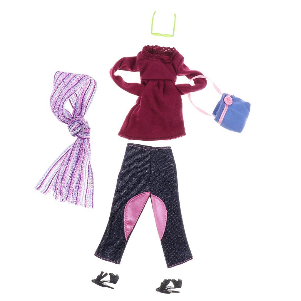 Dolls Clothes Shoes Suit for Jeans Pants Trousers Shirt Tops Bag Scarf Glass Dress Up Accs Decor