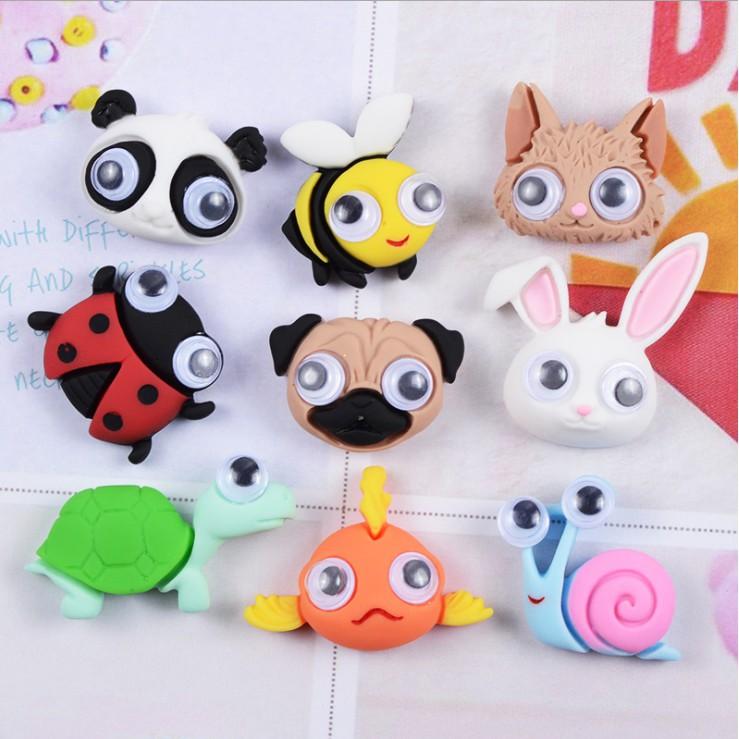*HN* Charm mặt thú mắt lúc lắc cho các bạn trang trí vỏ ốp điện thoại, dán Jibbitz, DIY