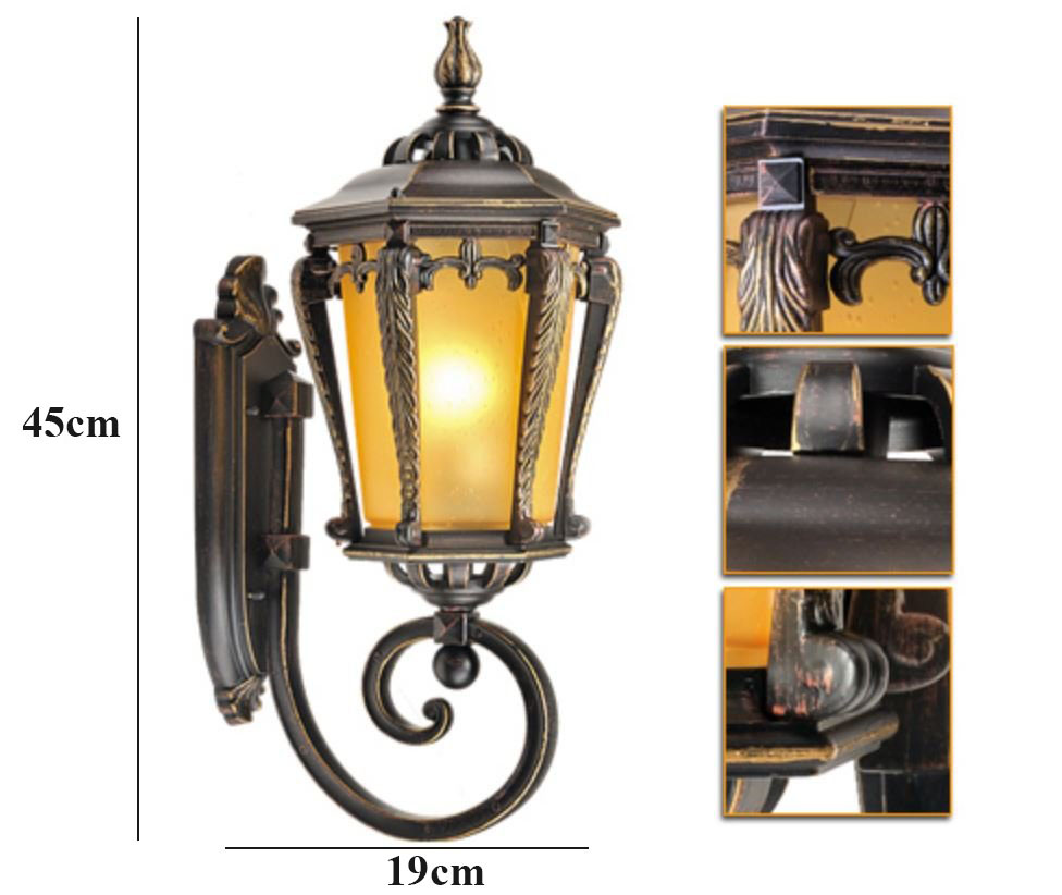 Đèn tường LIOME đồng kính cổ điển trang trí cột cổng, hành lang, ban công sang trọng - kèm bóng LED (821).