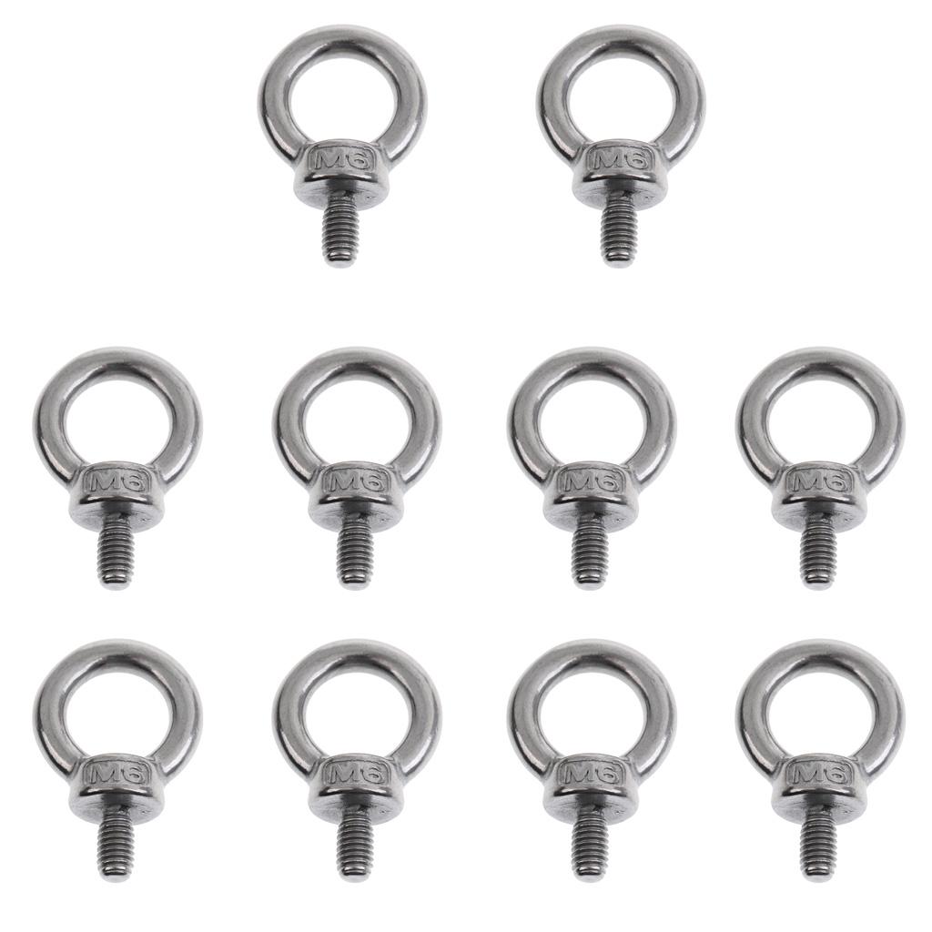 10pcs M6 Marine Grade 304 Stainless Steel Lifting Eye Bolt Ring Screw Bolt