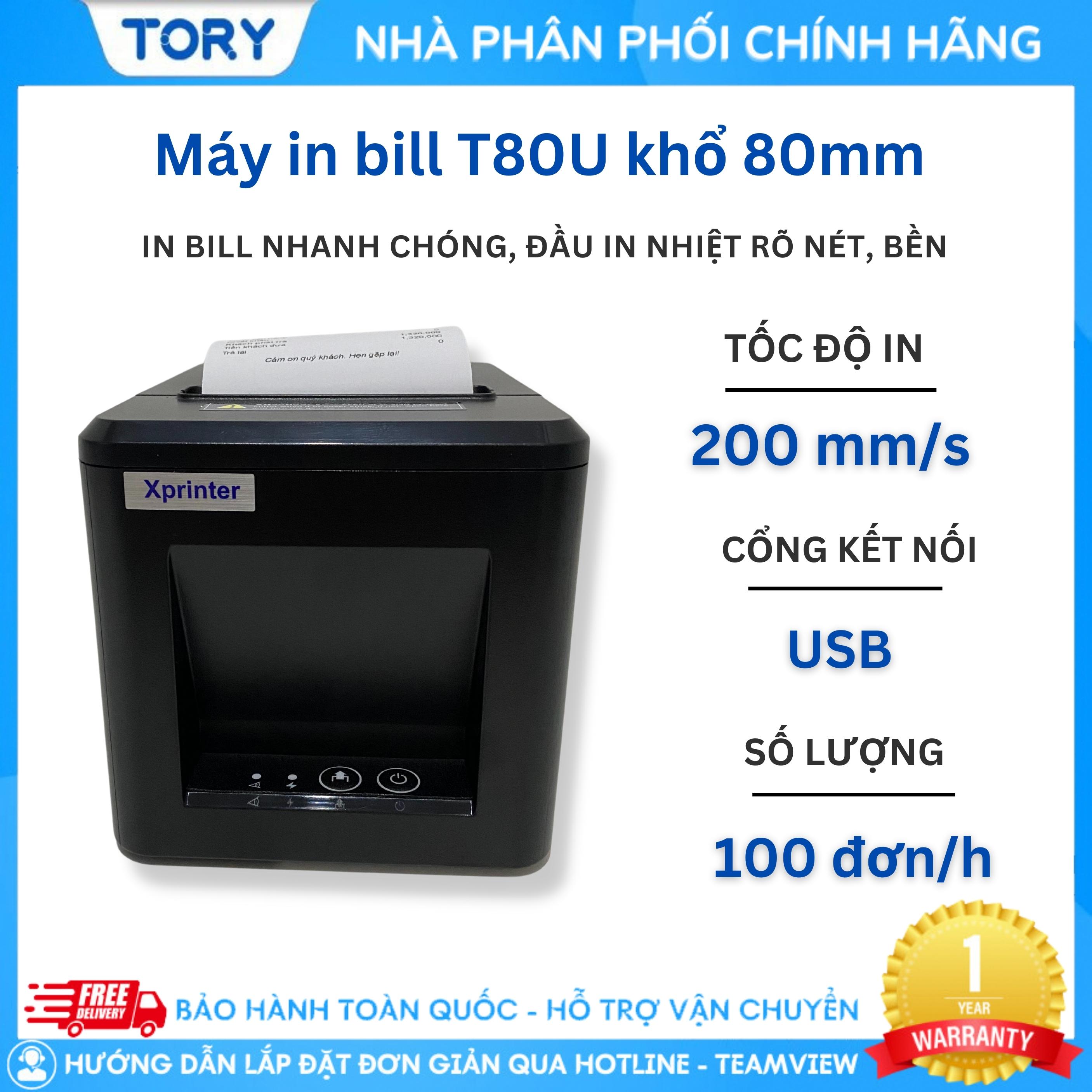 Máy in nhiệt, in bill, in hoá đơn XPRINTER T80U khổ 80mm kết nối cổng USB, tặng kèm cuộn giấy in [HÀNG CHÍNH HÃNG]