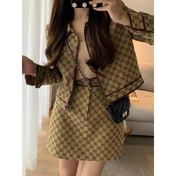 SET DẠ VIỀN CHÂN VÁY NÂU GU CHÌ