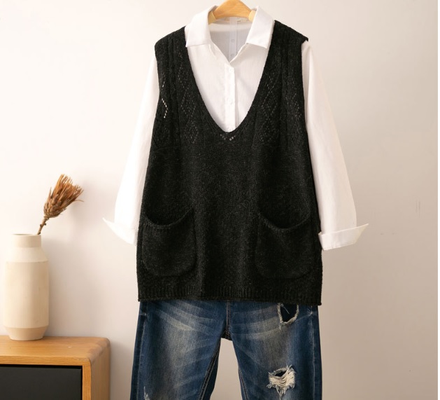 Áo len gile cổ V 2 túi QUẢNG CHÂU cho nữ LS_AL076