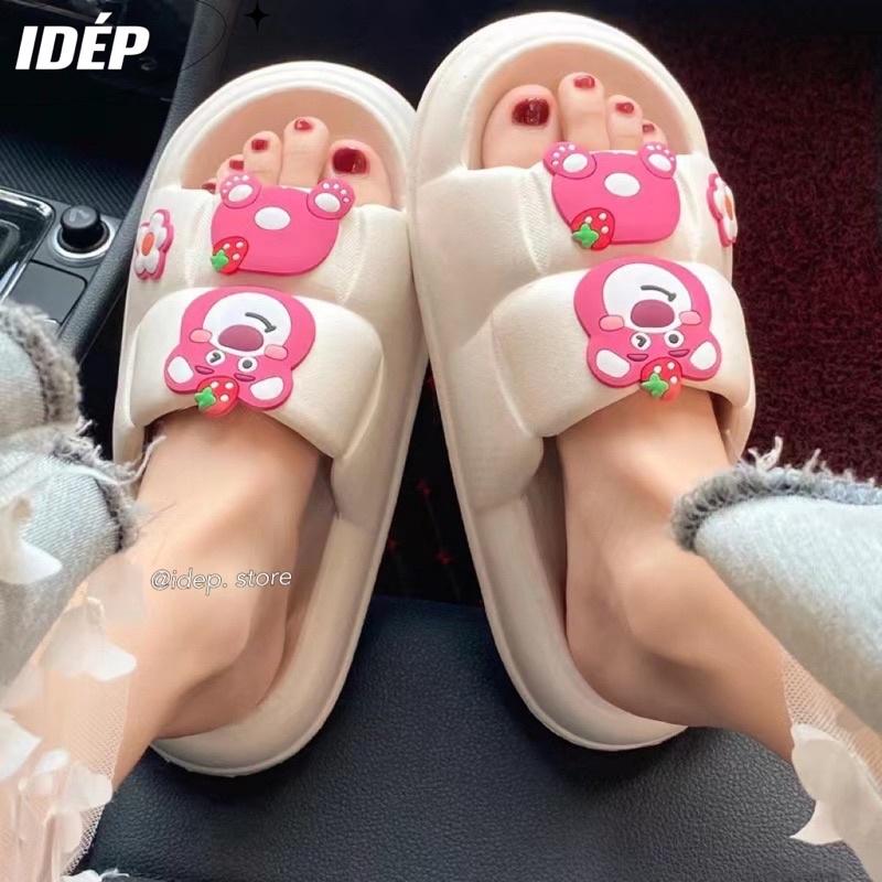 Dép Bánh mì hình vuông gắn sticker GẤU HỒNG cao 3cm nữ quai ngang chất EVA siêu nhẹ iDÉP DL259