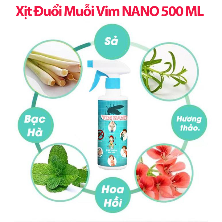 Chai Xịt Đuổi Muỗi, Côn Trùng Vim Nano 500ml Mùi Hương Dễ Chịu Xuất Xứ Thảo Mộc - Xua Đuổi Muỗi, Gián, Côn Trùng