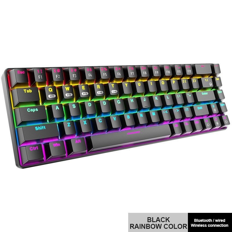 Bàn Phím Cơ không dây mini Đa kết nối RF68 Black Gaming Bluetooth + usb , chống ồn cho máy tính hàng nhập khẩu