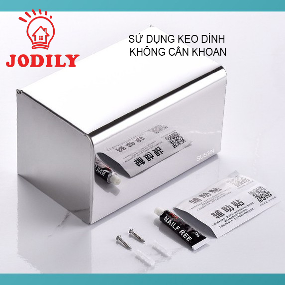 Hộp Đựng Giấy Vệ Sinh Inox 304 Cao Cấp Jodily Dán Tường Sử Dụng Keo Siêu Dính
