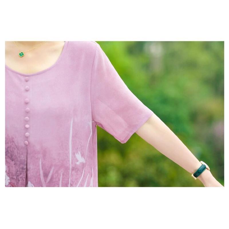 Váy suông dự tiệc trung niên nữ cho bà cho mẹ- đầm nữ chất liệu voan kiểu dáng sang trọng