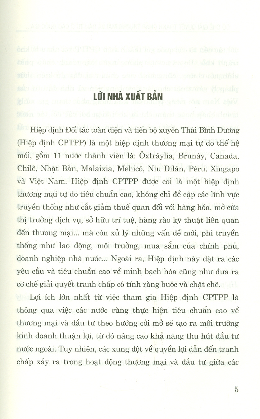 Cơ Chế Giải Quyết Tranh Chấp Thương Mại Và Đầu Tư Ở Các Nước Thành Viên Hiệp Định Đối Tác Toàn Diện Và Tiến Bộ Xuyên Thái Bình Dương (Sách chuyên khảo)