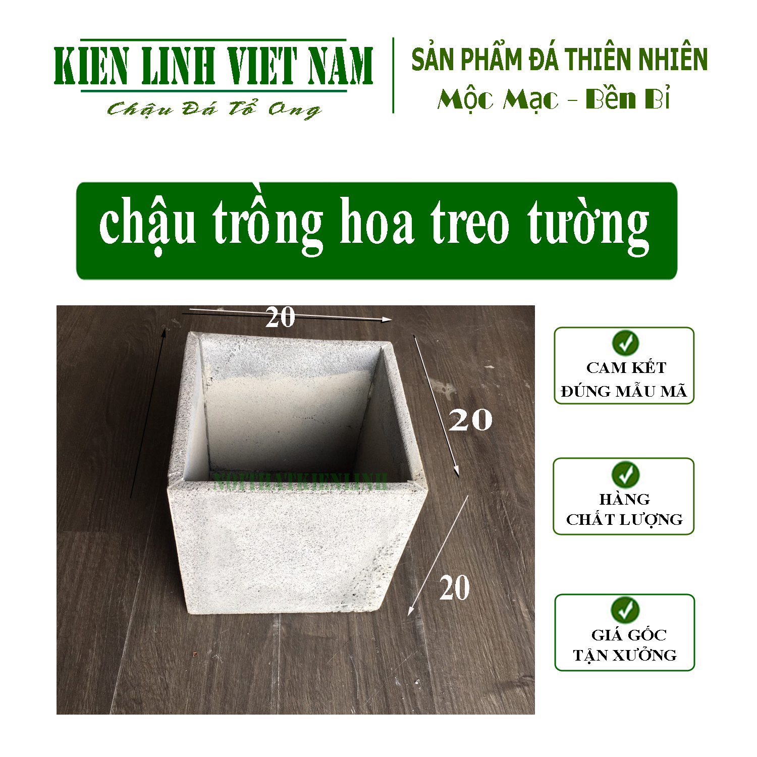 Combo 3 chậu vuông 20cm chất liệu đá tổ ong tự nhiên đẹp bền vĩnh viễn