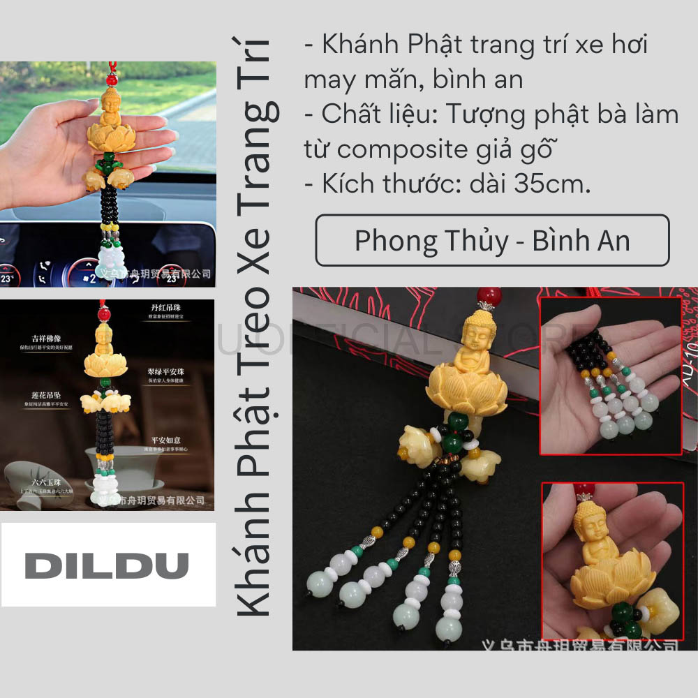 Khánh phật thích ca ngồi đài sen HATSU phong thủy treo xe Ô tô, xe tải, xe hơi - khánh phật trang trí nội thất xe hơi
