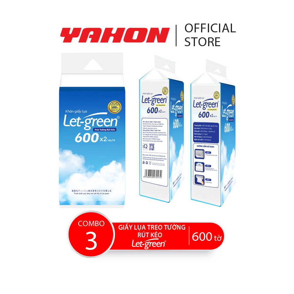 Combo 3 Khăn Giấy Lụa Treo Tường Rút Kéo LET-GREEN, 600 Tờ/Bao