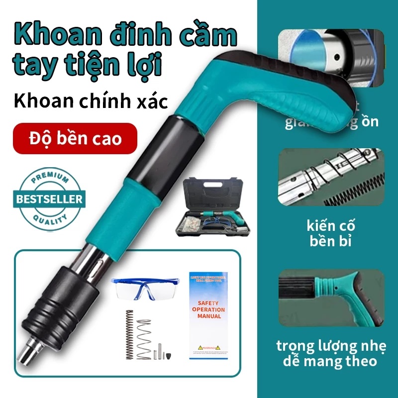 Máy Bắn Đinh Hạt Nổ GDV Kapusi Bắn Đinh Bê Tông Tay Cầm Xanh - TẶNG KÈM 100 ĐINH, Đóng Đinh Dễ Dàng, Bộ Giảm Thanh Đôi - Hàng Chính Hãng