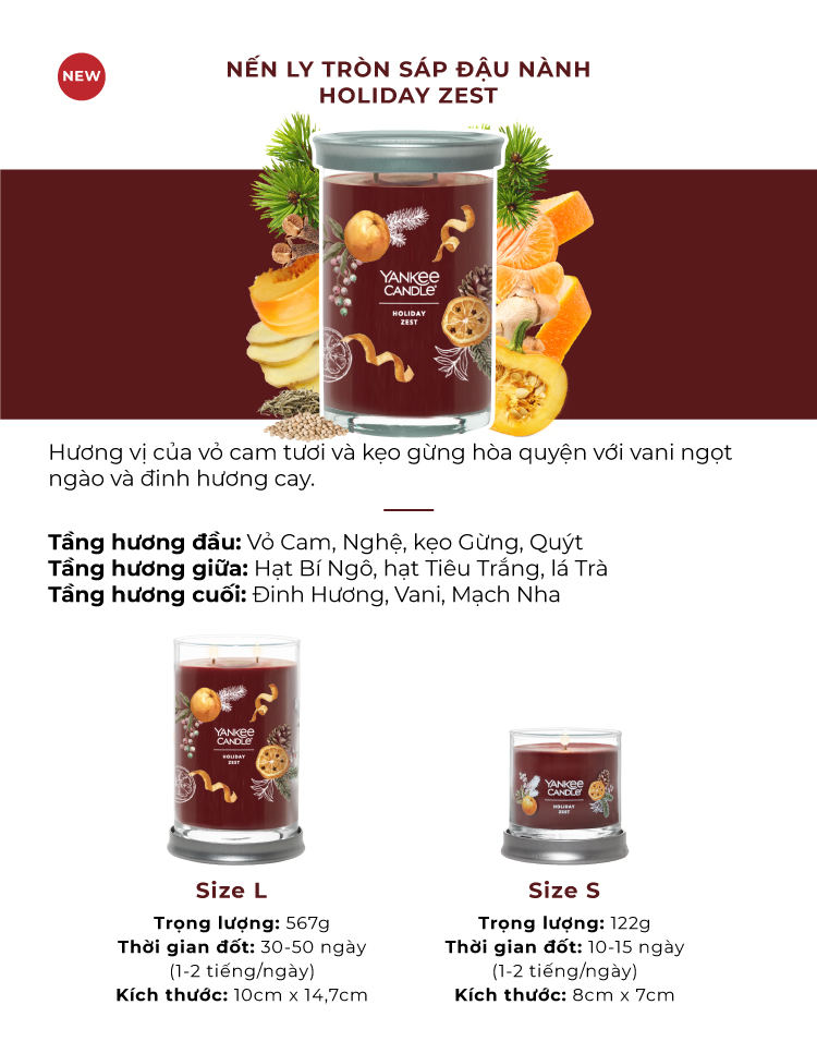 Nến ly tròn sáp đậu nành Yankee Candle size S (122g) - Holiday Zest