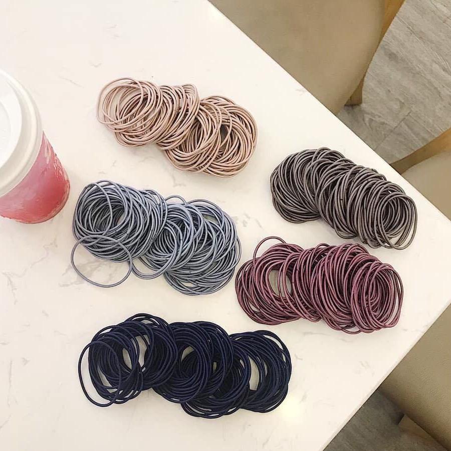 Set 100 Cái Chun Buộc Tóc Hàn Quốc Trơn Nhiều Màu Kèm Túi Zip 93HEY CBT01
