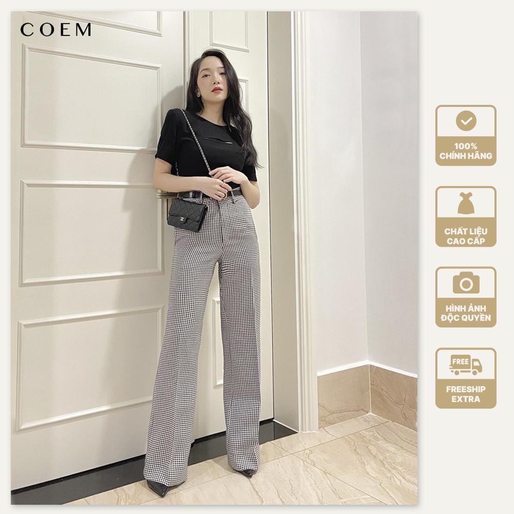 Quần Tây Nữ Lưng Cao Ống Rộng Dáng Suông Chất Liệu Caro Cotton Premium CO EM Thiết Kế Phù Hợp Đi Làm Đi Dạo Phố