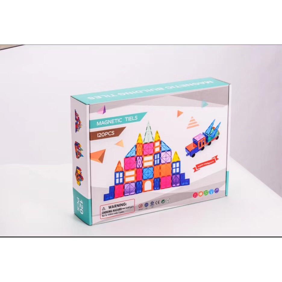 Đồ chơi xếp hình nam châm trong suốt Magna tiles 120 chi tiết xếp hình 3d đồ chơi thông minh