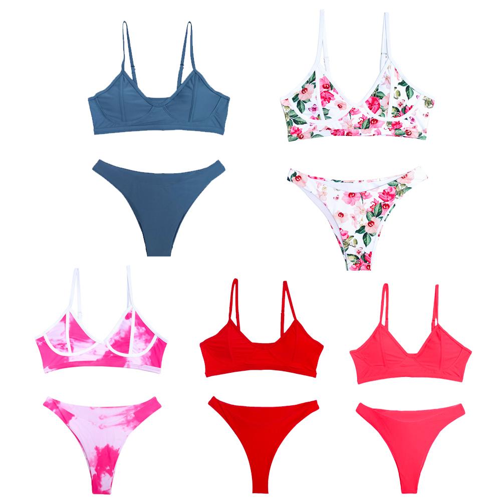 Gợi Cảm Chắc Chắn/Hoa/Dây Buộc Thông Brasil Đẩy Lên Bộ Bikini 2021 Đồ Bơi Quần Áo Bơi Nữ Mặc Đi Biển Bơi bộ Đồ Tắm Đi Biển