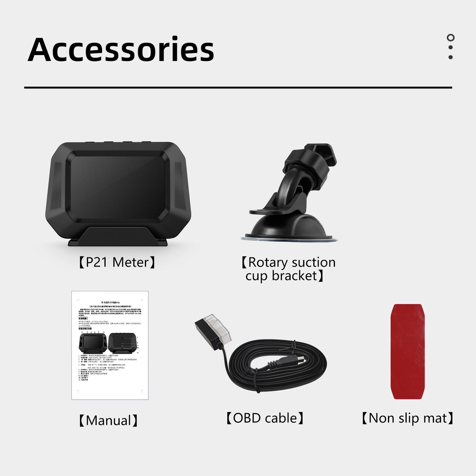 Trip Computer P21 HUD Car Gauge, OBDⅡ Diagnostic and Slope Meter Speedometer Safe Driving Computer Overspeed Alarm