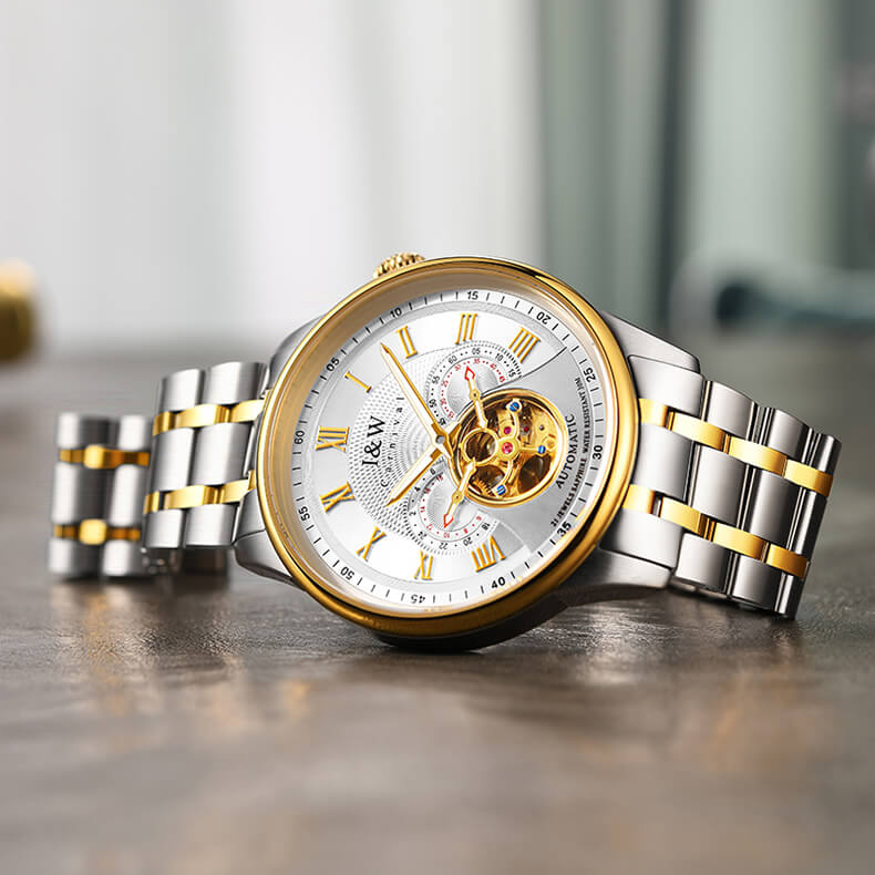 Đồng hồ nam chính hãng IW Carnival IW613G-1,Kính sapphire chống xước,Chống nước 50m,BH 24 tháng,Máy Cơ Automatic nhật bản,dây thép không gỉ 316L,mặt trắng dây trắng vàng lộ cơ