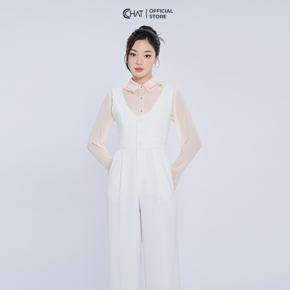 Jumpsuit Nữ Kiểu Yếm 3 Cúc Dáng Suông Chất Tuytsi Cao Cấp 22JAS2002ST