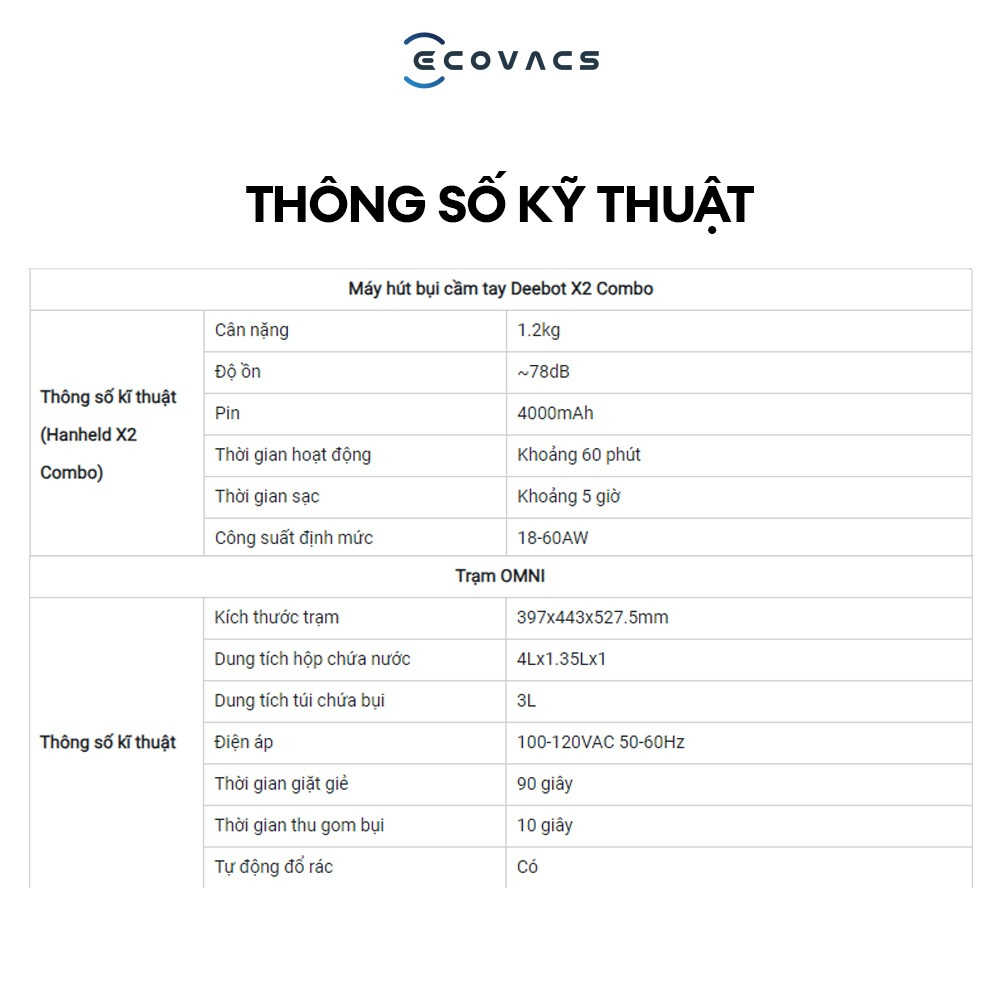 Robot hút bụi lau nhà kèm máy hút bụi cầm tay Ecovacs X2 Combo - Lực hút 8700Pa, Giặt giẻ nước nóng - HÀNG CHÍNH HÃNG