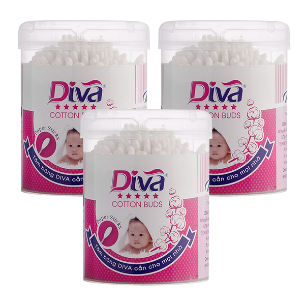 Combo 3 Hộp Tăm Bông Diva Thân Giấy Cho Bé - 200 Que/Hộp