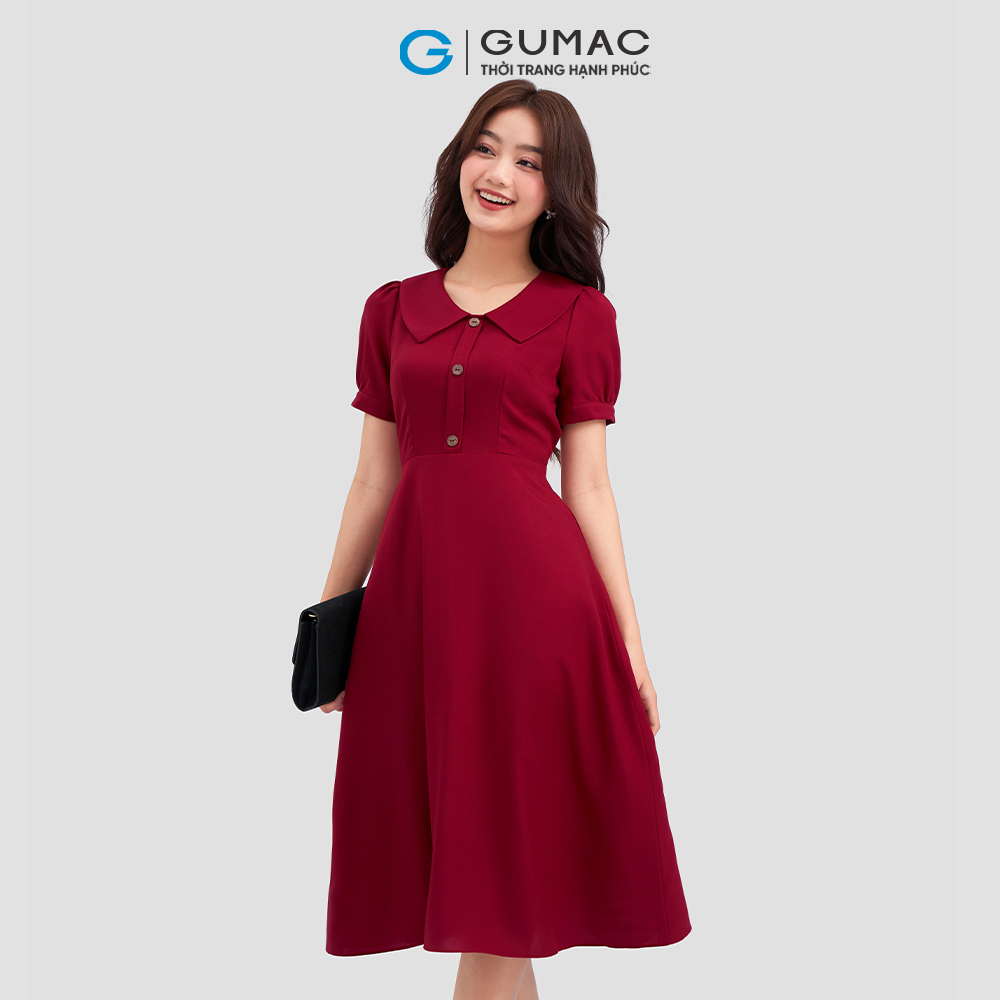 Đầm xòe GUMAC LD1208 phối cổ đính nút thanh lịch