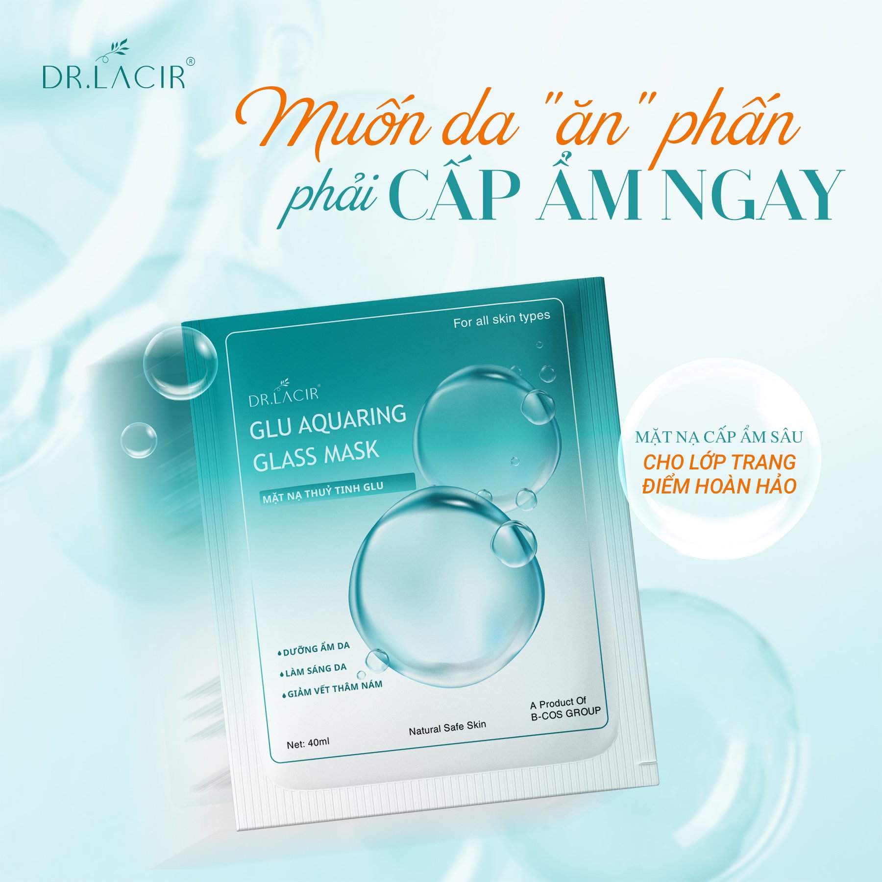 Mặt Nạ Thuỷ Tinh Glutathione Dr Lacir - Glu Aquaring Glass Mask: Dưỡng Ẩm Da, Làm Sáng Da, Giảm Vết Thâm Nám (miếng lẻ)