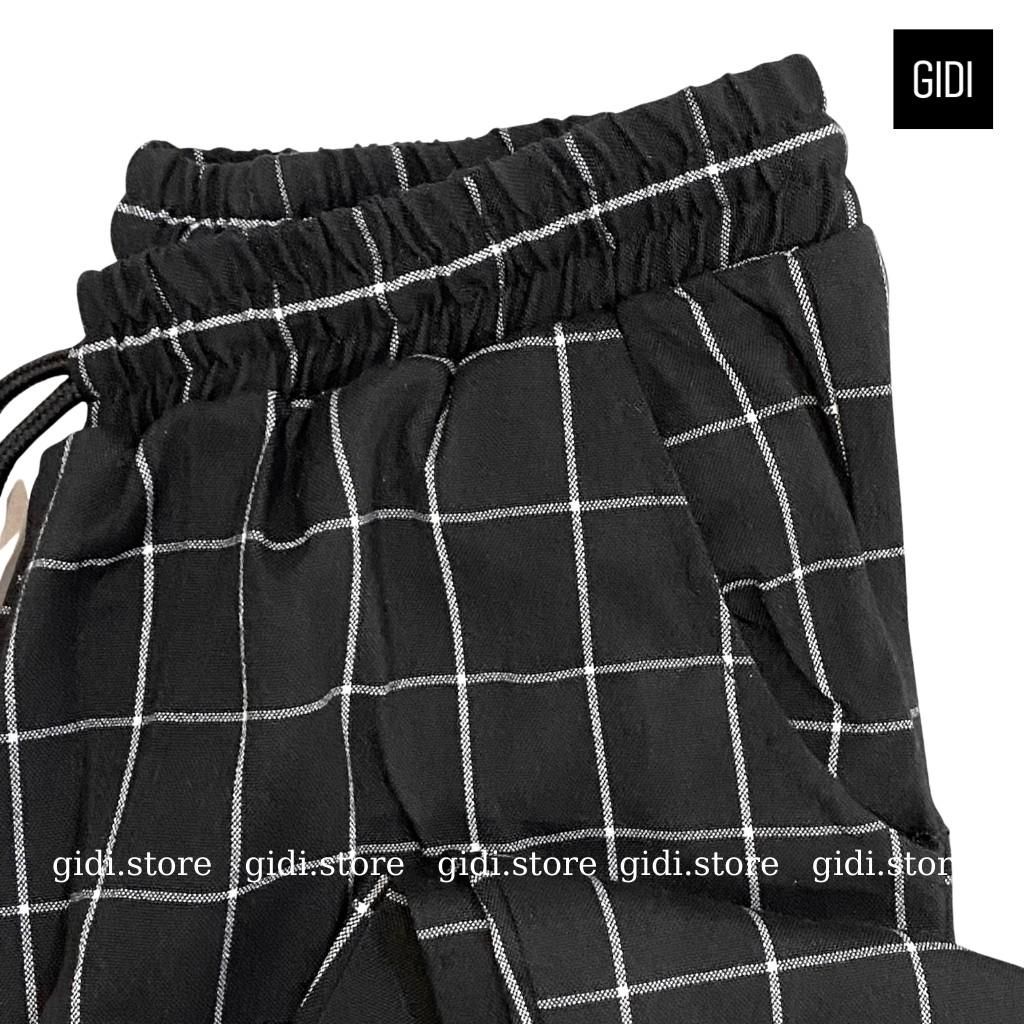 Quần thun sọc caro Nam Nữ Unisex - quần thun dài ống suông màu đen viền trắng