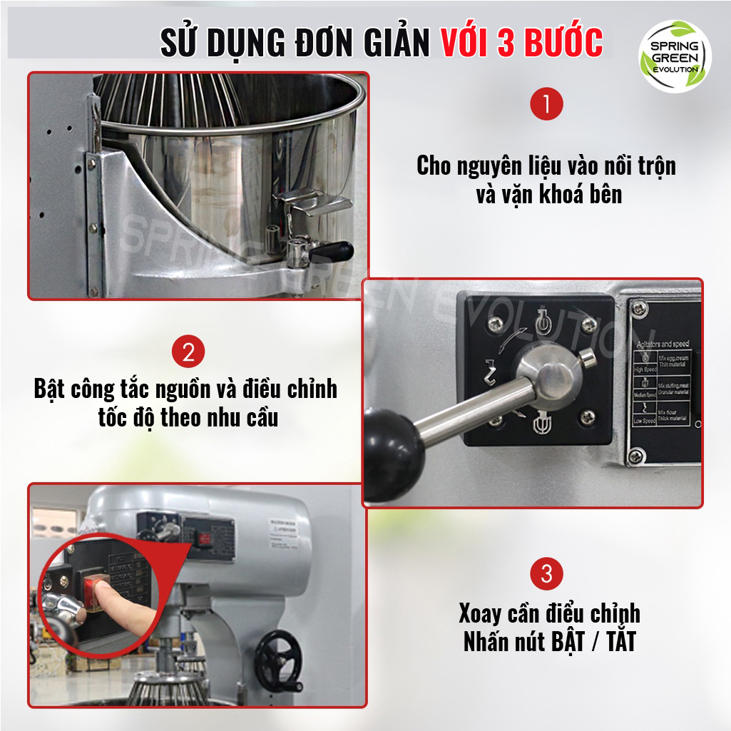 Máy Trộn Thực Phẩm, Máy Đánh Trứng, Nhào Bột EM10 (Loại 10L). Máy Dùng Cho Hộ Kinh Doanh, Gia Đình, Sản Xuất Công Nghiệp. Hàng Chính Hãng Thailand