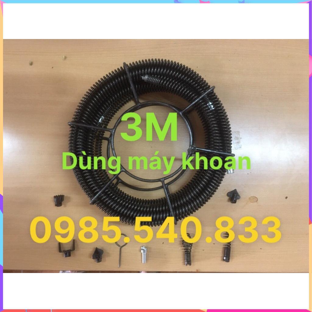 Dây thông tắc cống 3m, đánh bồn cầu, bồn rửa bát dùng cho máy khoan