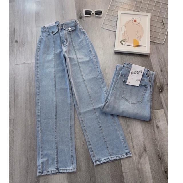 Quần Jeans Bò Nữ Aiori Ống Rộng Cạp Cao Nắp Túi Kiểu Bò Suông Phong Cách Thời Trang Hàn Quốc_3357