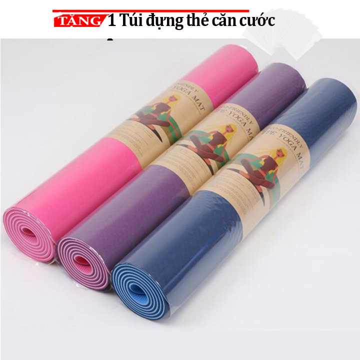 Thảm yoga VN - TPE 2 LỚP 6mm Chống xẹp lún ( giao màu ngẫu nhiên ) YT84 Tặng túi đựng thẻ căn cước