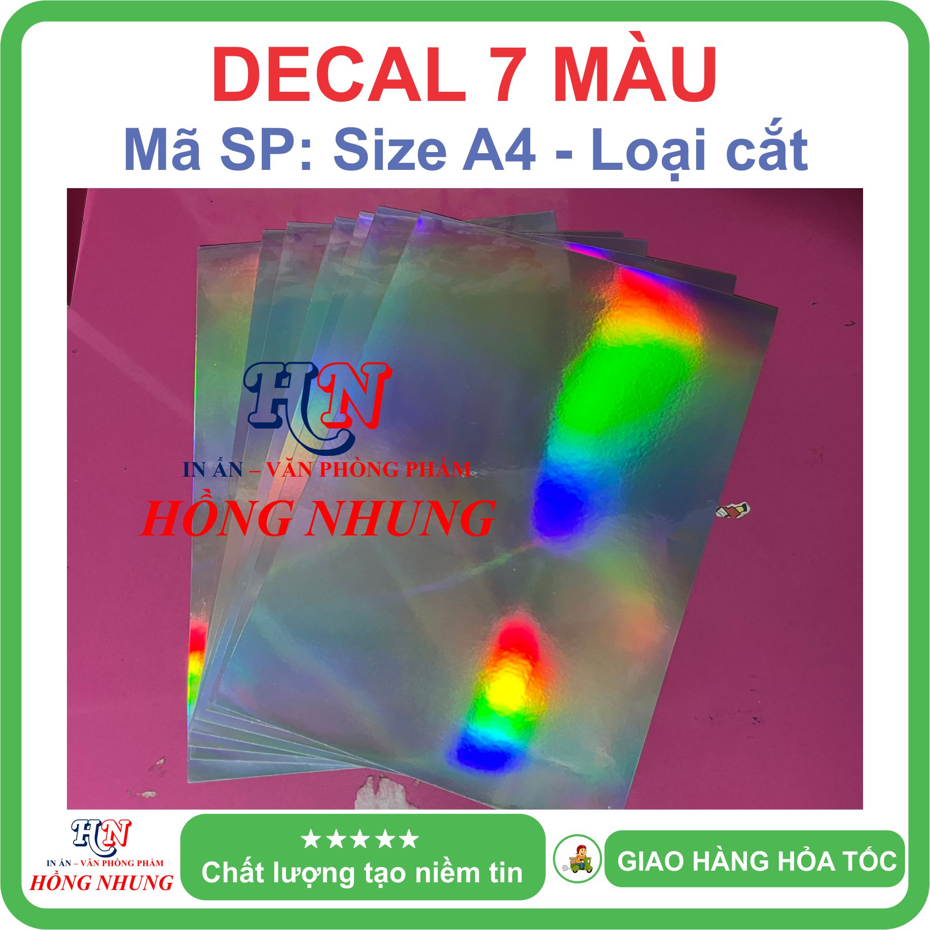Xấp 50 Tờ Decal phản quang 7 màu A4 - Giúp Bạn In Ấn Tem Nhãn sắc nét và chuyên nghiệp