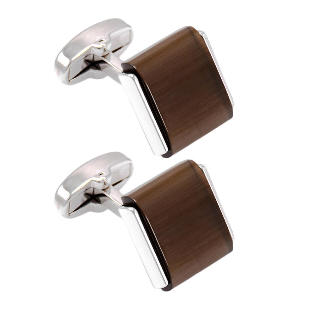 Brown Opal Stone French Cufflinks Business Wedding Shirt Brass Cuff Links