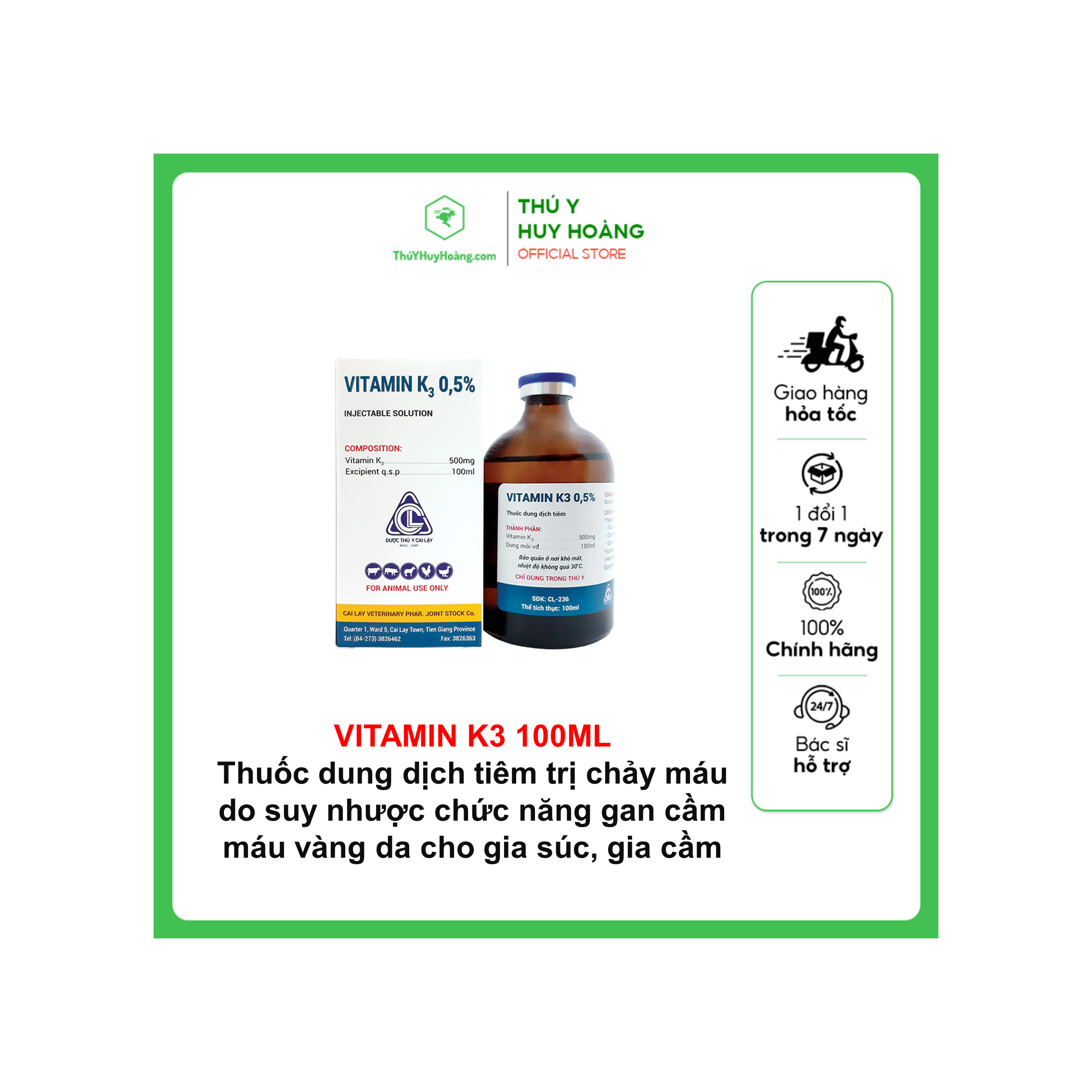 Thuốc dung dịch tiêm VITAMIN K3 0.5%