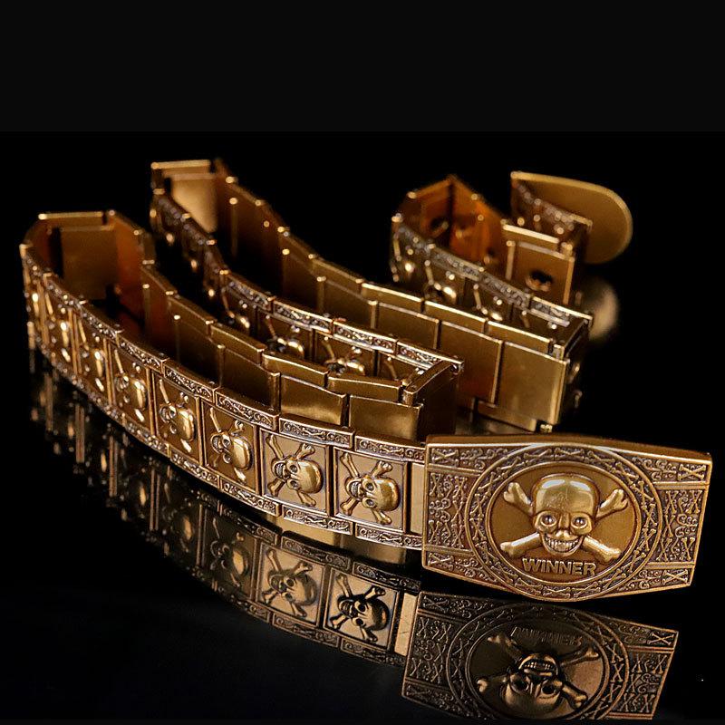 Vàng Đầu Lâu Đồng Khóa Kim Loại Thắt Lưng Nam Punk Rock Phong Cách Tự Vệ Thép Không Gỉ Dây Cá Tính Thời Trang B29