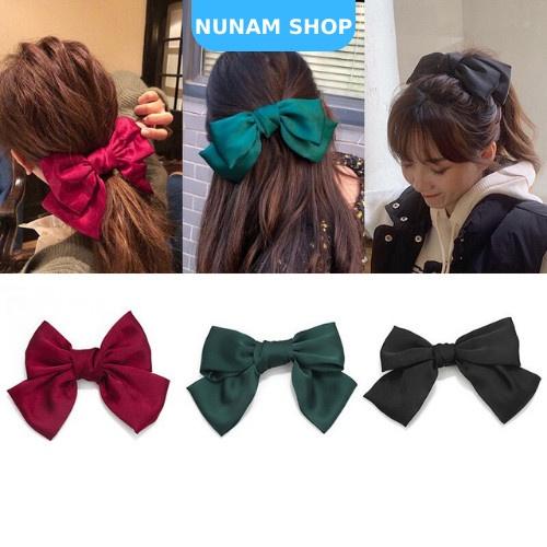 Kẹp tóc nơ size to vải satin phong cách vintage chuẩn form cực đẹp cho nữ Nunam Shop