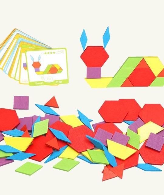 Combo 2 ghép hình Pattern Block 130 chi tiết gỗ ghép hình